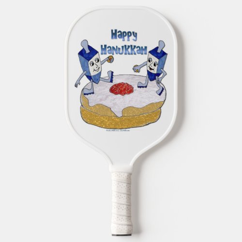 Happy Hanukkah Dancing Dreidels On Doughnut Pickleball Paddle