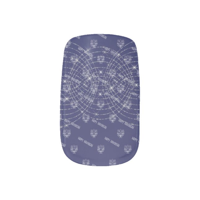 Happy Hanukkah Dark Blue Faux Glitter Minx Nail Art (Left Thumb)