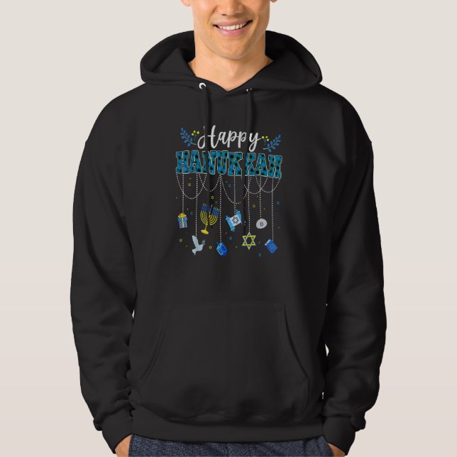 Happy Hanukkah Decorations Dreidel Menorah Chanuka Hoodie (Front)
