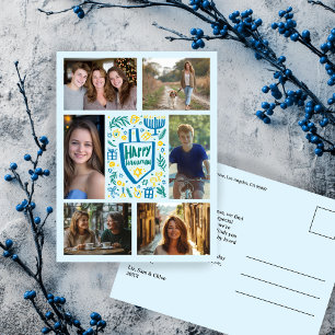HAPPY HANUKKAH Doodle CUSTOM 6 PHOTO Holiday Postcard
