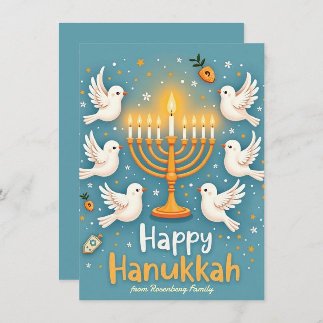 ✡️Happy Hanukkah Doves, Doughnuts & Drama Holiday Card (Front/Back)