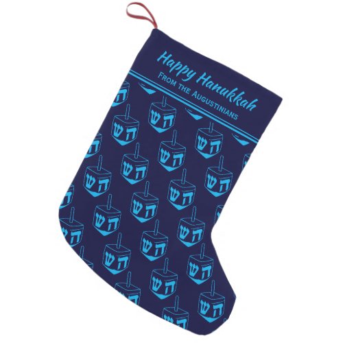 HAPPY HANUKKAH Dreidel Customized BLUE CYAN Small Christmas Stocking