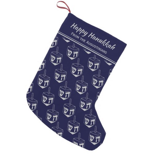 HAPPY HANUKKAH Dreidel Customized DARK BLUE Small Christmas Stocking