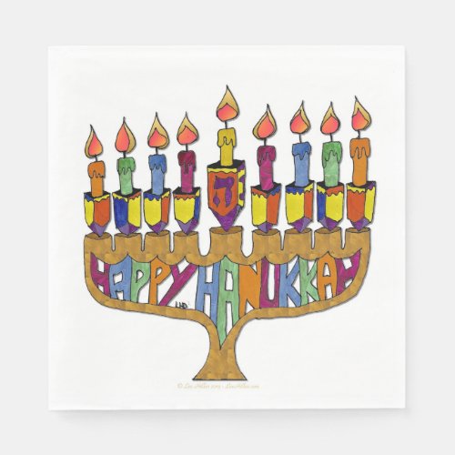Happy Hanukkah Dreidel Menorah Paper Napkins