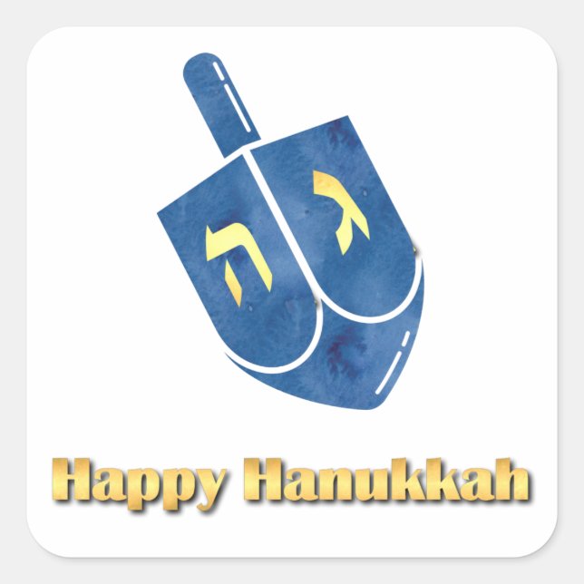 Happy Hanukkah Dreidel Square Sticker (Front)