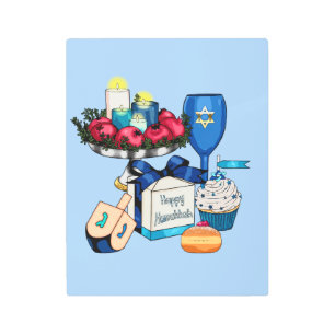 Happy Hanukkah - Dreidel - Star Of David Metal Print