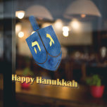 Happy Hanukkah Dreidel Window Cling<br><div class="desc">Gold Happy Hanukkah text with a blue dreidel.</div>