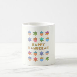 Happy Hanukkah Dreidels and Stars Coffee Mug