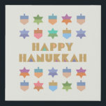 Happy Hanukkah Dreidels and Stars Faux Canvas Print<br><div class="desc">A fun and festive Hanukkah design with colorful dreidels and stars. A  modern ,  non-traditional ,  design and pattern with stylized dreidels and Star of David geometric shapes.</div>