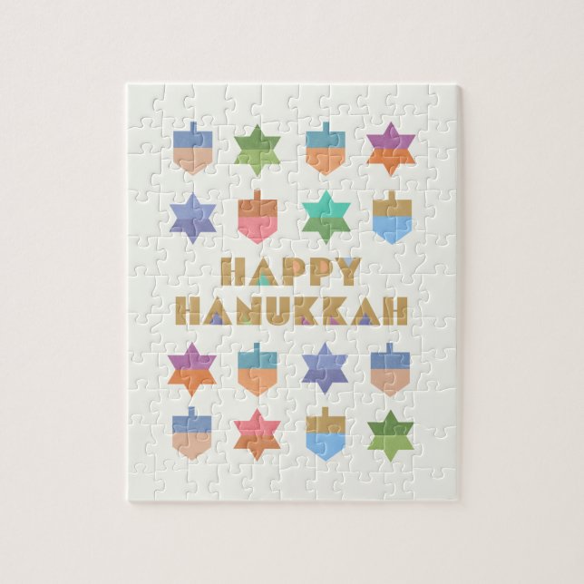 Happy Hanukkah Dreidels and Stars Jigsaw Puzzle (Vertical)