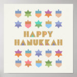 Happy Hanukkah Dreidels and Stars Poster<br><div class="desc">A fun and festive Hanukkah design with colorful dreidels and stars. A  modern ,  non-traditional ,  design and pattern with stylized dreidels and Star of David geometric shapes.</div>