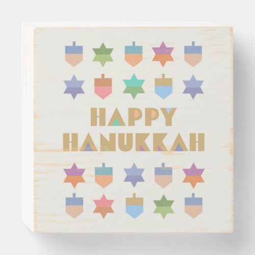 Happy Hanukkah Dreidels and Stars Wooden Box Sign