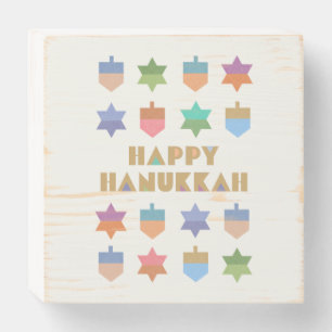 Happy Hanukkah Dreidels and Stars Wooden Box Sign