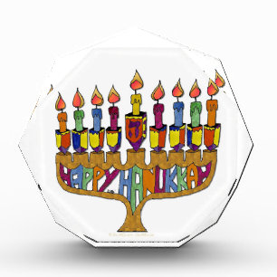 Happy Hanukkah Dreidels Menorah Acrylic Award
