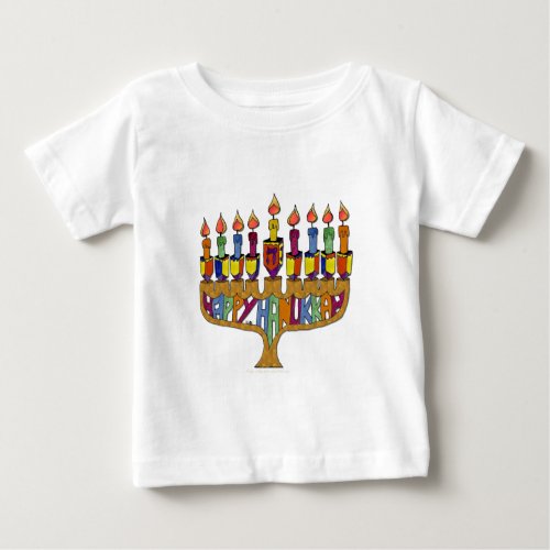 Happy Hanukkah Dreidels Menorah Baby T_Shirt