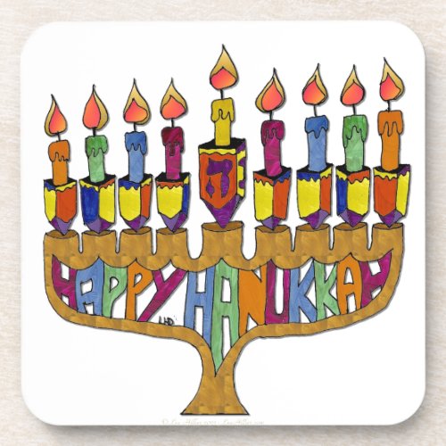 Happy Hanukkah Dreidels Menorah Beverage Coaster