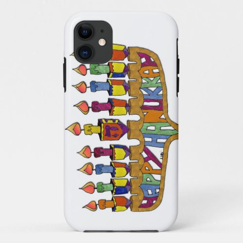 Happy Hanukkah Dreidels Menorah iPhone 11 Case