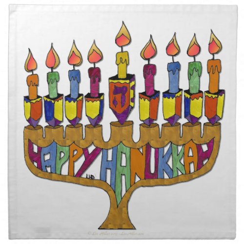 Happy Hanukkah Dreidels Menorah Cloth Napkin