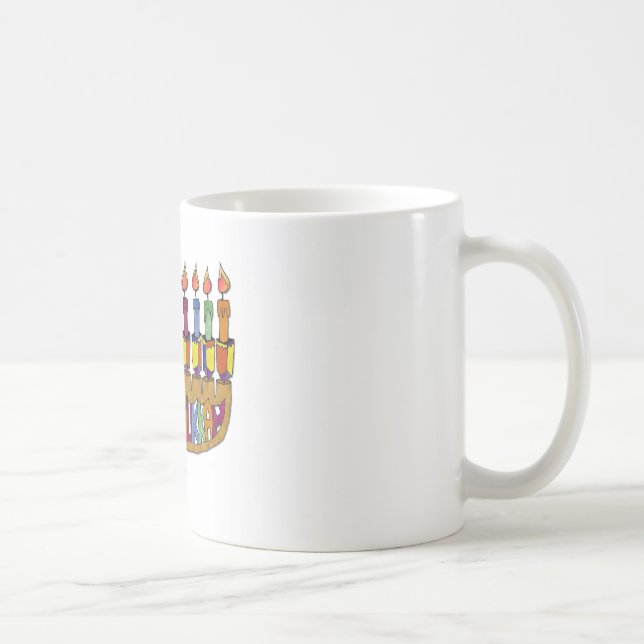 Happy Hanukkah Dreidels Menorah Coffee Mug (Right)