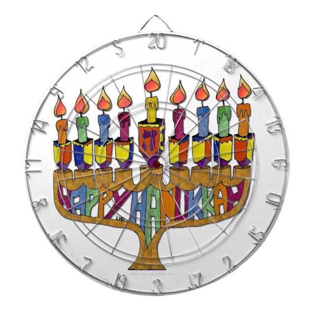Happy Hanukkah Dreidels Menorah Dartboard (Front)