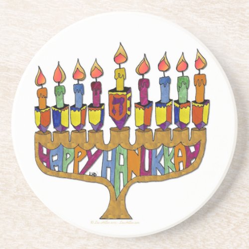 Happy Hanukkah Dreidels Menorah Drink Coaster