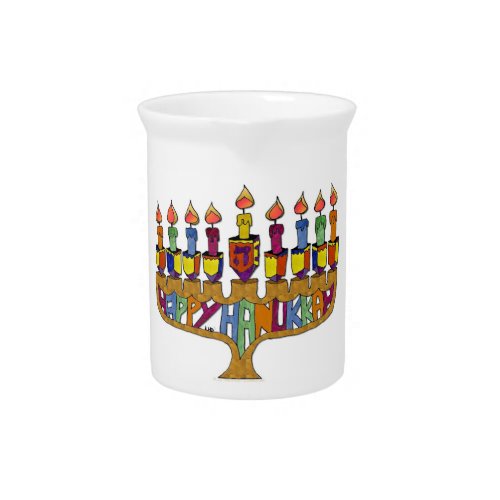 Happy Hanukkah Dreidels Menorah Drink Pitcher