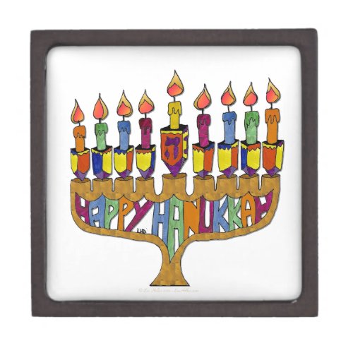 Happy Hanukkah Dreidels Menorah Gift Box