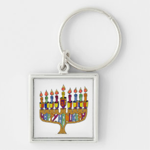 Happy Hanukkah Dreidels Menorah Keychain