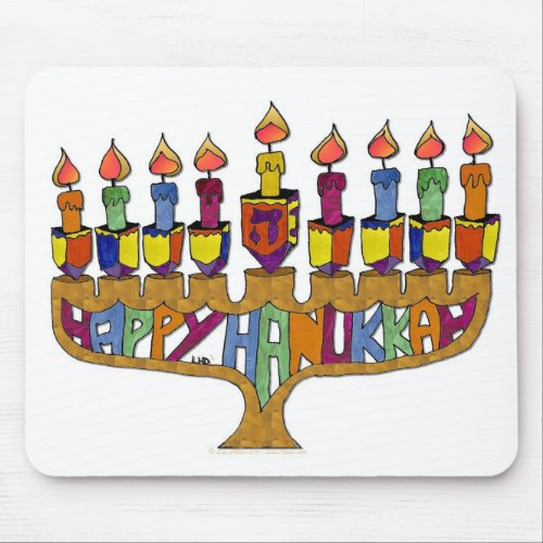 Happy Hanukkah Dreidels Menorah Mouse Pad