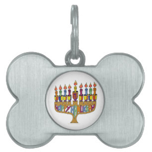 Happy Hanukkah Dreidels Menorah Pet ID Tag