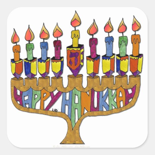 Happy Hanukkah Dreidels Menorah Square Sticker