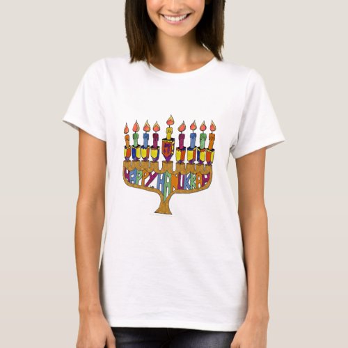 Happy Hanukkah Dreidels Menorah T_Shirt