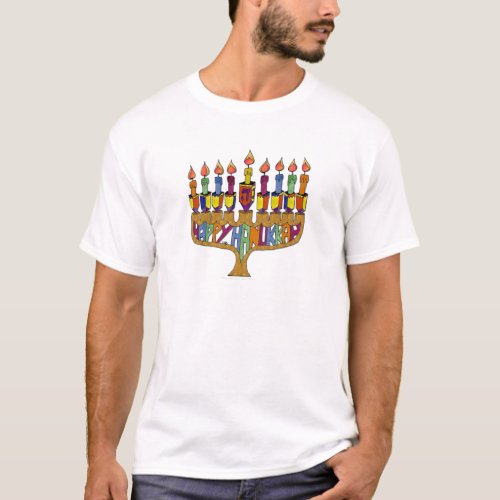 Happy Hanukkah Dreidels Menorah T_Shirt