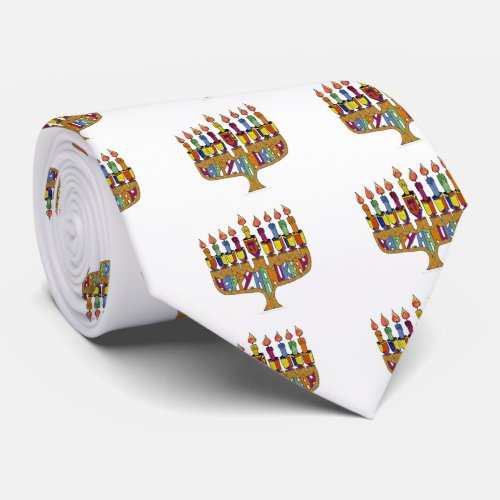 Happy Hanukkah Dreidels Menorah Tie