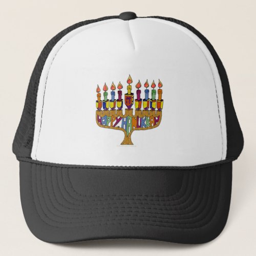 Happy Hanukkah Dreidels Menorah Trucker Hat