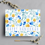 Happy Hanukkah Driedel Gelt Watercolor CUSTOM Postcard<br><div class="desc">Customize this card by adding your own text over the cute background. Check my shop for more colors and designs or let me know if you'd like something custom. Thanks for shopping with me!</div>