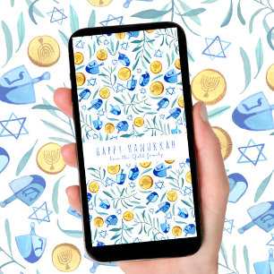 Happy Hanukkah Driedel Watercolor Tree-Free Card