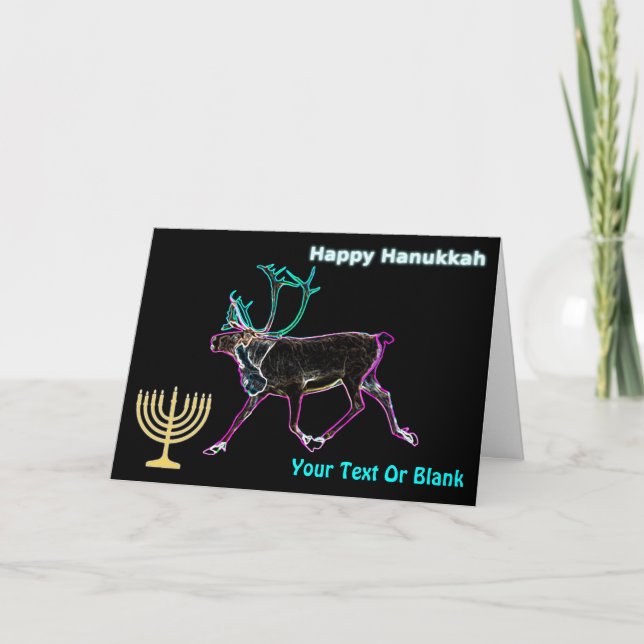 Happy Hanukkah - Electric Caribou Holiday Card (Front)