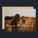 Happy Hanukkah Elegant family photo Holiday Card<br><div class="desc">A modern typography for this photo cards collection. To customize with your favorite family picture. You can also easily change the color of the font or the geometric background to your liking.</div>