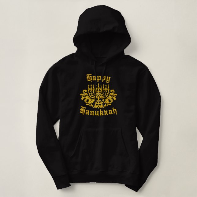 Happy Hanukkah Embroidered Jacket Hoodie (Design Front)