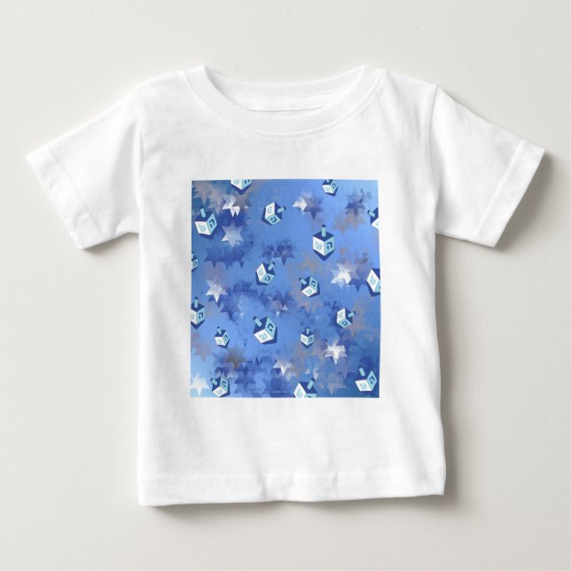 Happy Hanukkah Falling Star and Dreidels Baby T-Shirt (Front)