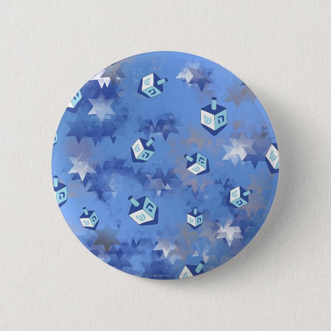 Happy Hanukkah Falling Star and Dreidels Button (Front)