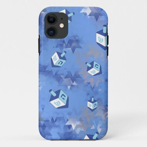 Happy Hanukkah Falling Star and Dreidels iPhone 11 Case