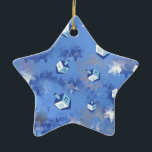 Happy Hanukkah Falling Star and Dreidels Ceramic Ornament<br><div class="desc">You are viewing The Lee Hiller Design Collection. Apparel,  Gifts & Collectibles Lee Hiller Photography or Digital Art Collection. You can view her Nature photography at http://HikeOurPlanet.com/ and follow her hiking blog within Hot Springs National Park.</div>