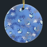 Happy Hanukkah Falling Star and Dreidels Ceramic Ornament<br><div class="desc">You are viewing The Lee Hiller Design Collection. Apparel,  Gifts & Collectibles Lee Hiller Photography or Digital Art Collection. You can view her Nature photography at http://HikeOurPlanet.com/ and follow her hiking blog within Hot Springs National Park.</div>