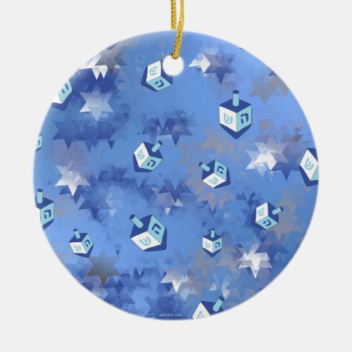 Happy Hanukkah Falling Star and Dreidels Ceramic Ornament