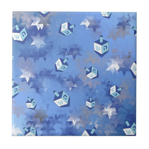 Happy Hanukkah Falling Star and Dreidels Ceramic Tile