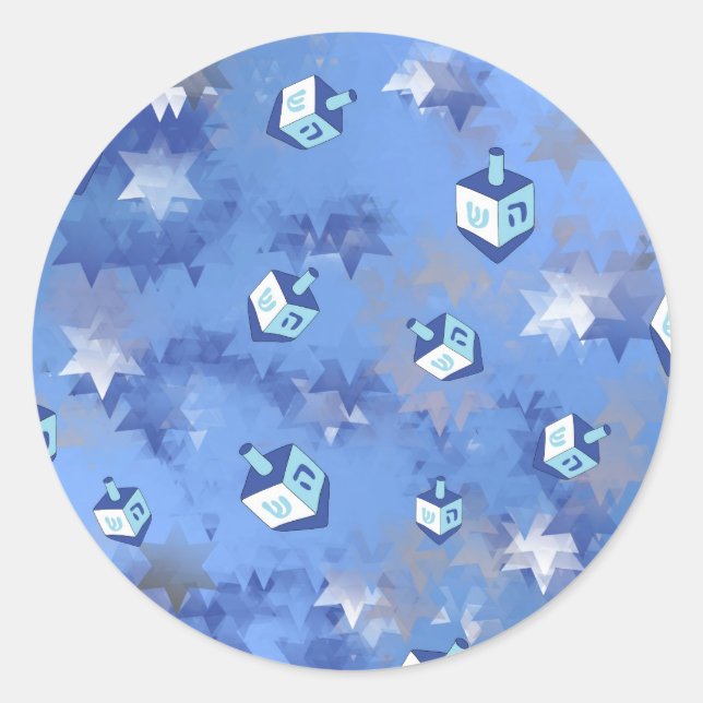 Happy Hanukkah Falling Star and Dreidels Classic Round Sticker (Front)