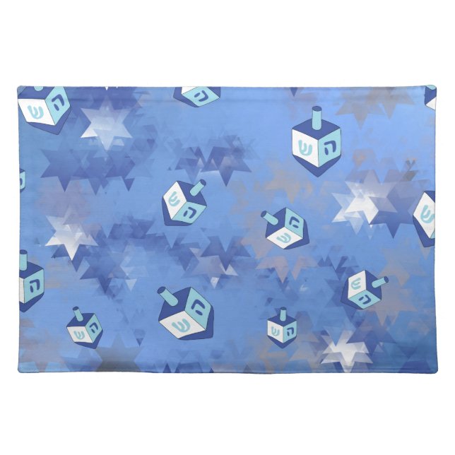 Happy Hanukkah Falling Star and Dreidels Cloth Placemat (Front)