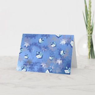 Happy Hanukkah Falling Star and Dreidels Holiday Card
